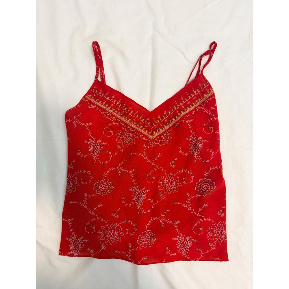 Josie Natori Red Floral Print V-Neck Camisole Adjustable Spaghetti Strap Top